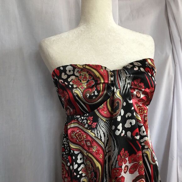 MOA MOA Womens Large Red Black Stretch Ruffled Empire Waist Sleeveless Dress - Picture 10 of 12